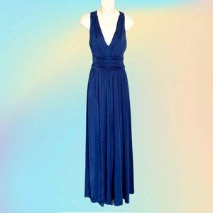 EXPRESS Blue V-Neck Formal Gown Slinky Goddess or Brush Train